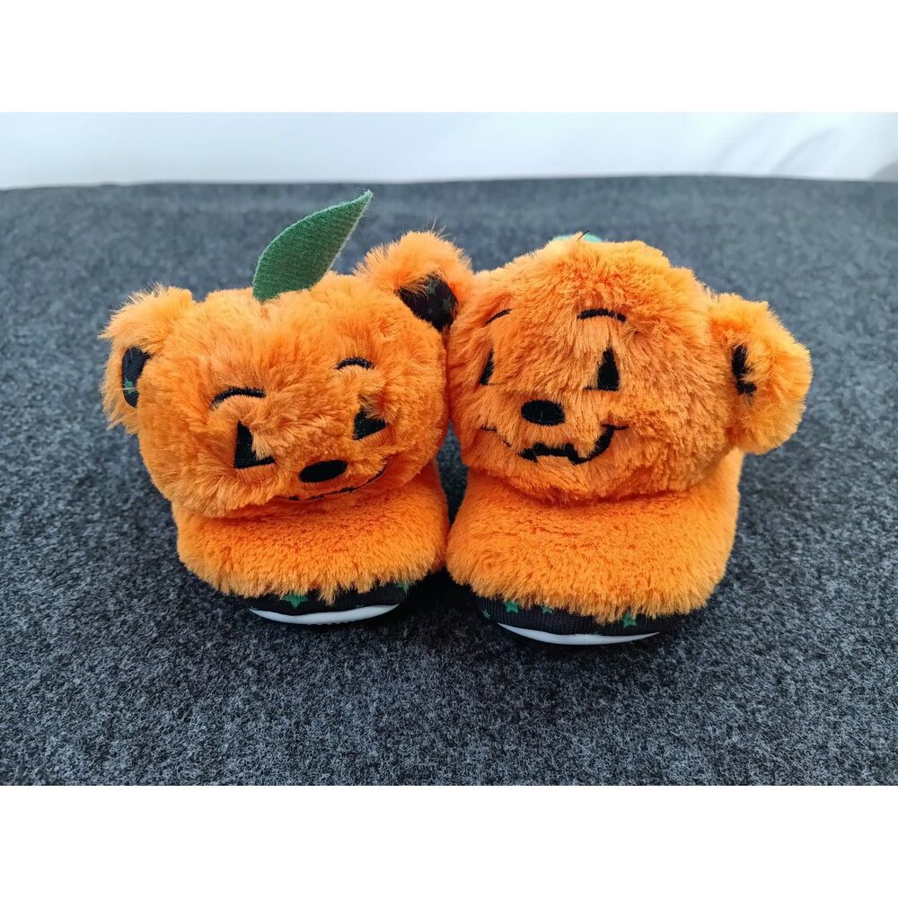 Build-A-Bear Kids Pumpkin Kitty Bear Slippers Size S 10-11 Halloween